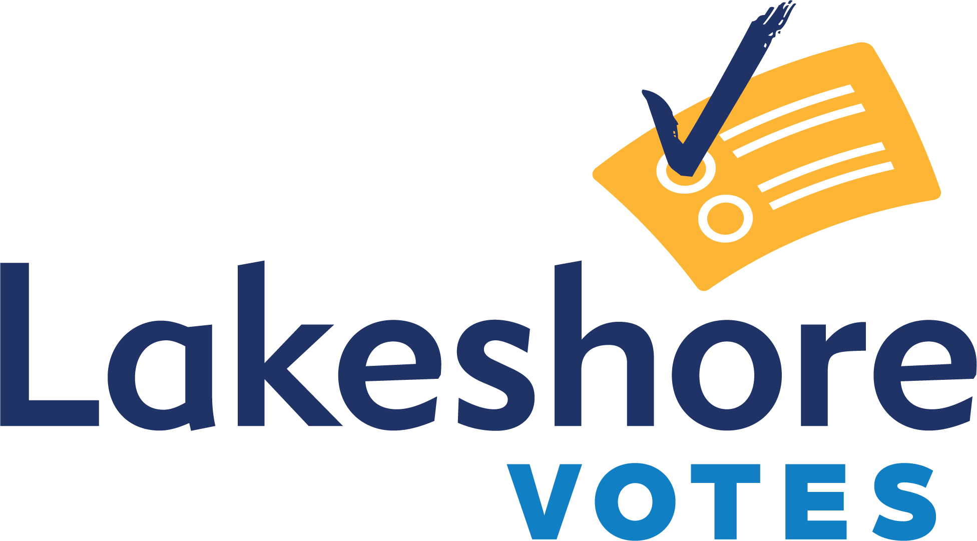 "Lakeshore Votes" logo in text with a yellow ballot with blue checkmark at in.